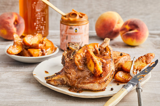 Peach + Balsamic Glazed Pork Chops